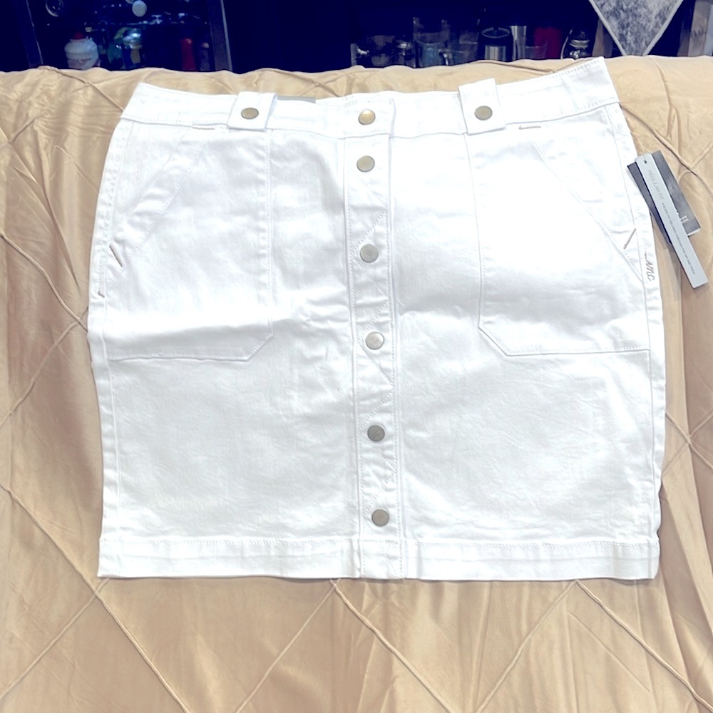New INC White Button Down Denim/Jean Skirt Size 14
